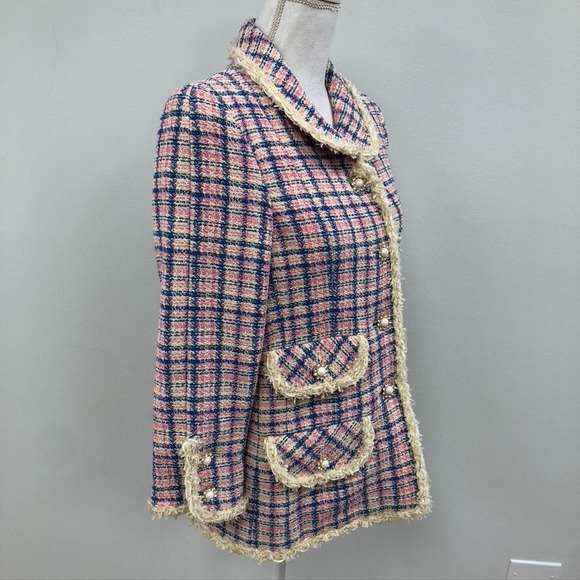 Marc Jacobs The Tweed Jacket Blazer Womens 10 Ivory Plaid Business Career - Picture 8 of 16